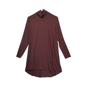EILEEN FISHER Women's Small Fine Jersey Scrunch Neck Long Sleeve Tunic Top Brown